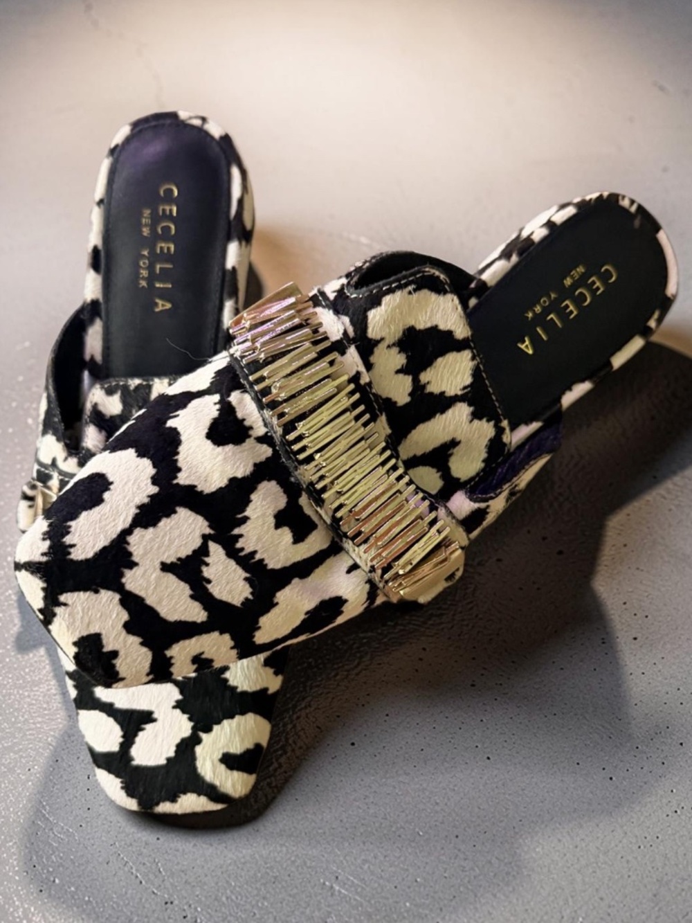 Cecelia New York Cow Print Calf Hair Mules